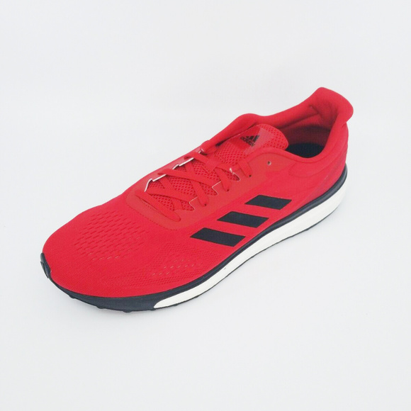 Adidas Mens Boost Red Black Lace Up Running Shoes - Picture 3 of 8